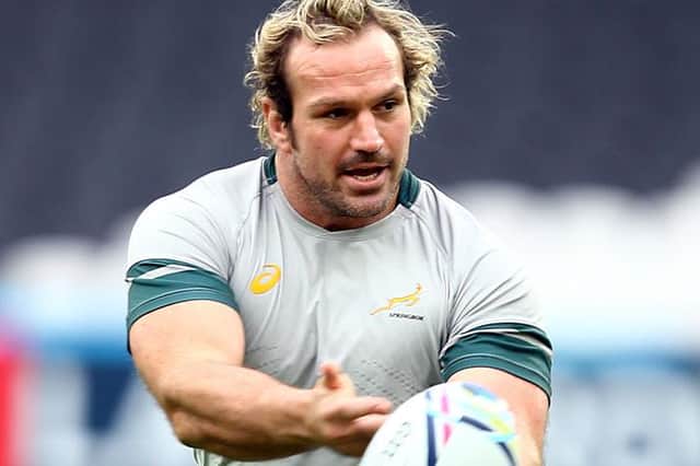 Jannie du Plessis during the South African national rugby team Captains Run and Media Conference at Olympic Stadium on October 29, 2015 in London, England. (Photo by Steve Haag/Gallo Images/Getty Images)