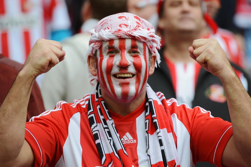 A Sunderland fan cheers prior to the Capital One Cup final between Manchester City and Sunderland at Wembley Stadium on March 2, 2014.