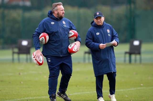 England scrum coach Matt Proudfoot, left, has tested positive for Covid-19, meaning head coach Eddie Jones, right, has had to self-isolate. Picture: David Rogers/PA Wire