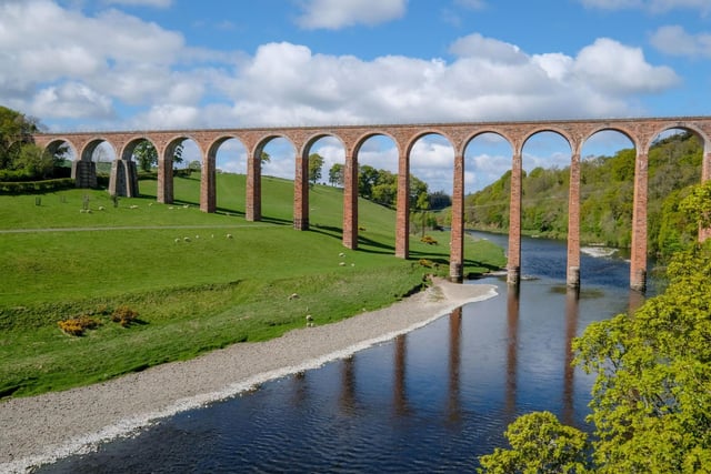 The Leaderfoot Viaduct, also known as the Drygrange Viaduct, is a spectacular structure spanning the River Tweed near Melrose. There's free parking nearby and a walk that takes you to an old stone briodge with amazing views of the viaduct, as well as the site of a Roman fort.