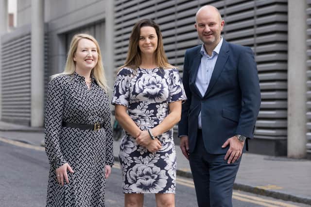 From left: Louise McCosh, AAB People partner; Katie Aldred, MD of Elstan HR; and Douglas Martin, chief commercial officer at AAB. Picture: contributed.