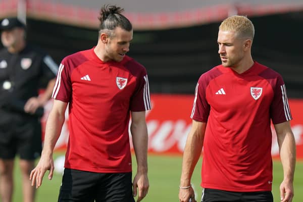 INSPIRING: Wales' Gareth Bale (left) and Aaron Ramsey during a training session at the Al Sadd Sports Club in Doha on Sunday, ahead of their World Cup opener against USA.