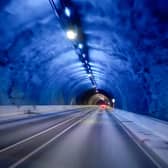 Inside a tunnel in the Faroes,  where the world's first undersea roundabout opened in 2020