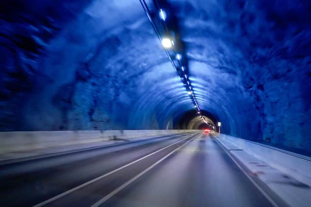 Inside a tunnel in the Faroes,  where the world's first undersea roundabout opened in 2020