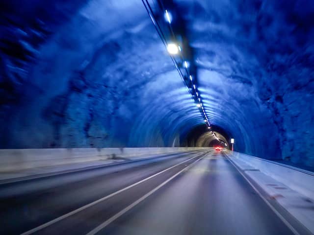 Inside a tunnel in the Faroes,  where the world's first undersea roundabout opened in 2020