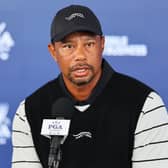 Tiger Woods speaks during press conference ahead of the 106th PGA Championship at Valhalla Golf Club in Louisville, Kentucky. Picture: Michael Reaves/Getty Images.