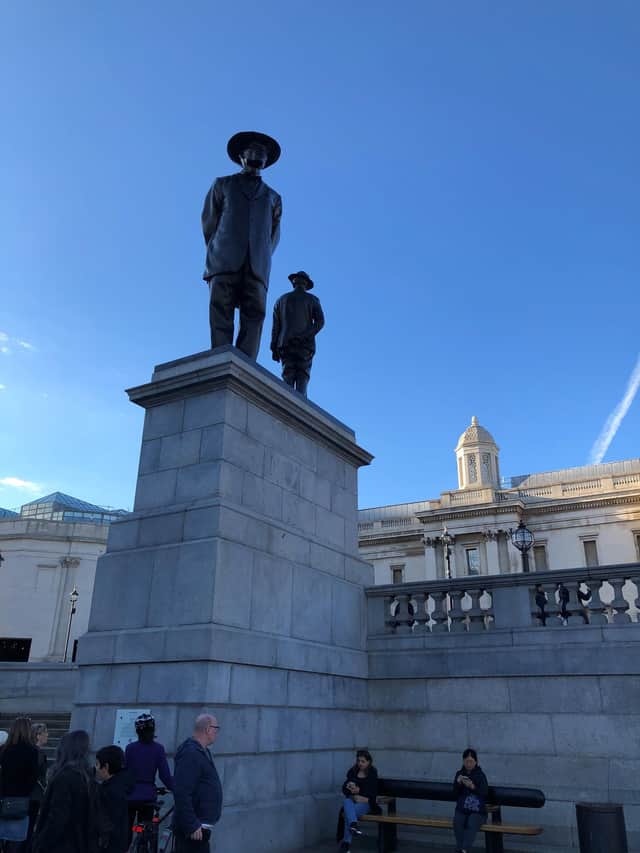 Prof Samson Kambalu’s “Antelope” statue in its new home on the fourth plinth of Trafalgar Square.
