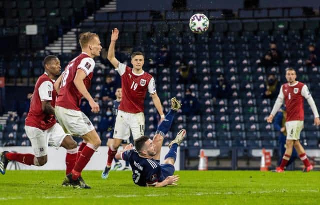 John McGinn has scored three goals for Scotland in the 2022 World Cup qualifying campaign so far, including this late equaliser against Austria at Hampden in March. (Photo by Craig Williamson / SNS Group)