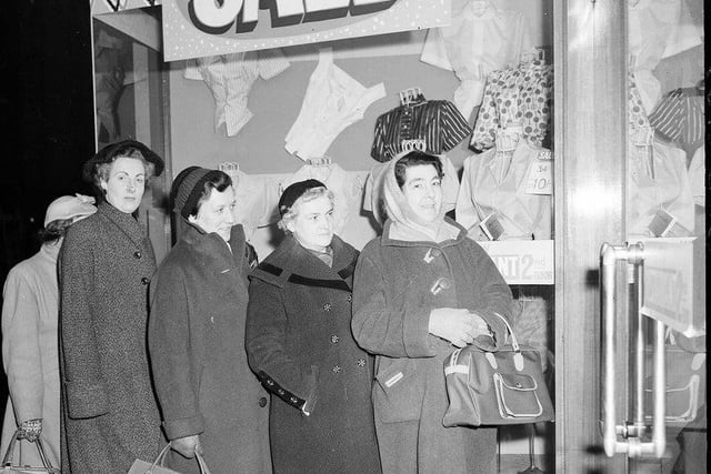Here you can see early morning shoppers bracing against the cold in order to bag the best bargains at Blyth’s department store for the start of the January sale, in the 1950s.
