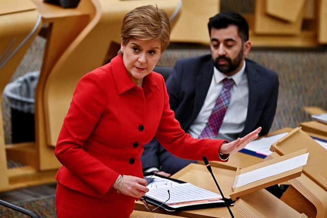 First Minister Nicola Sturgeon delivered a Covid-19 update statement in the main chamber at the Scottish Parliament, Edinburgh.