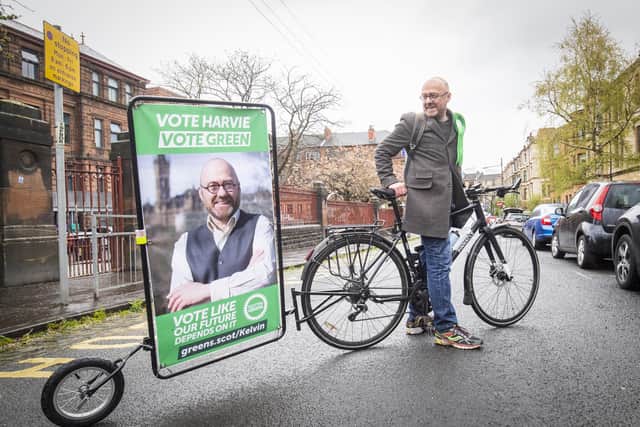 Scottish Greens co-leader Patrick Harvie after casting his vote in the Scottish Parliamentary election at the Notre Dame Primary School in Glasgow.