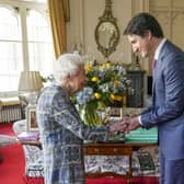 Queen Elizabeth receives Canadian Prime Minister Justin Trudeau during an audience at Windsor Castle, Berkshire.