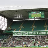 A Celtic fans display during a Scottish Women's Premier League match against Hearts at Celtic Park on May 21 which attracted a record 15,822 attendance. (Photo by Ewan Bootman / SNS Group)