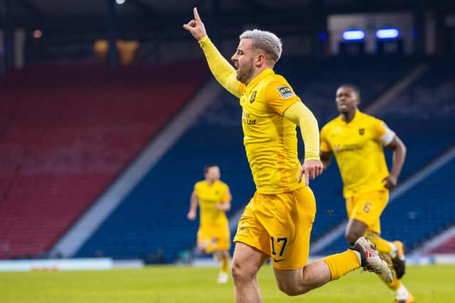 Man-of-the-match Scott Robinson celebrates scoring the winner over St Mirren as Livingston booked a Betfred Cup final place against St Johnstone (Photo by Craig Williamson / SNS Group)