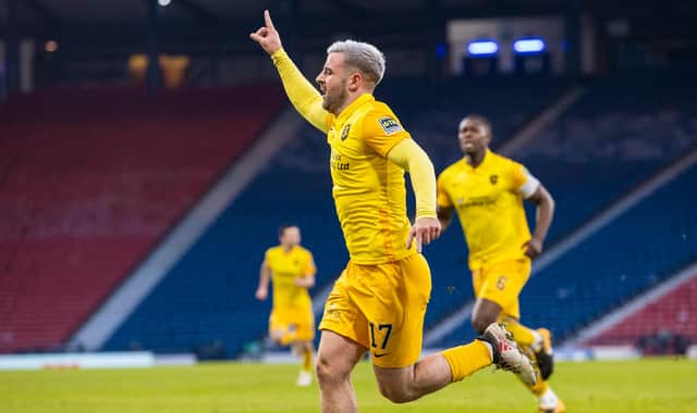 Man-of-the-match Scott Robinson celebrates scoring the winner over St Mirren as Livingston booked a Betfred Cup final  place against St Johnstone  (Photo by Craig Williamson / SNS Group)