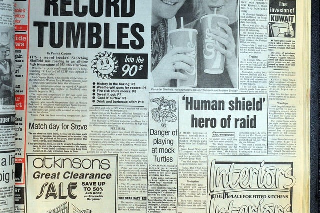 August 3, 1990 and the 93-degree temperature made front page news in The Star - it was the hottest day recorded in Sheffield since August 9, 1911