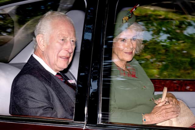 King Charles III and Queen Camilla arrive at Crathie Kirk, near Balmoral. Pictures: Aaron Chown/PA Wire