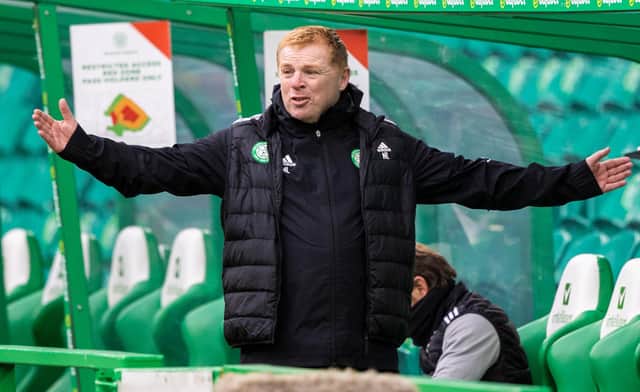 Celtic manager Neil Lennon watched his side lose 2-0 to Rangers. Picture: SNS