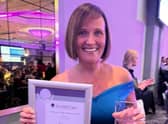 Karen Wood, Regional Manager at Community Integrated Care with her Leadership Award at the Care Home Awards.