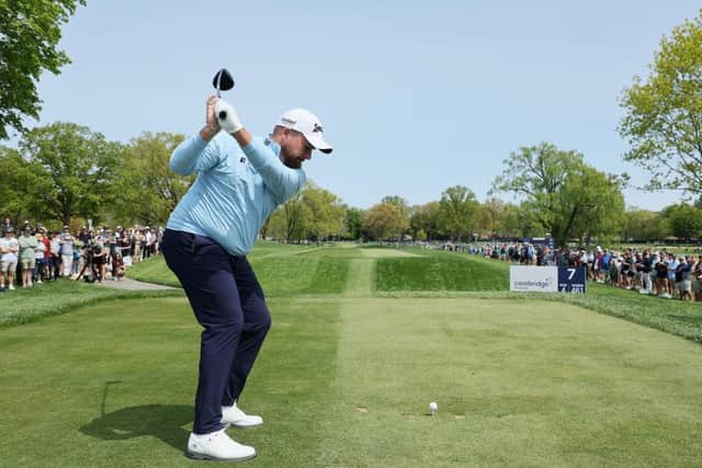 Shane Lowry tees off at the sixth hole during a practice round prior to the 2023 PGA Championship at Oak Hill Country Club in Rochester, New York. Picture: Andy Lyons/Getty Images.