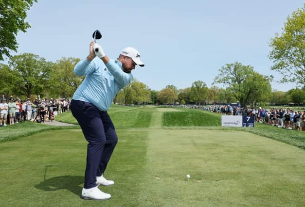 Shane Lowry tees off at the sixth hole during a practice round prior to the 2023 PGA Championship at Oak Hill Country Club in Rochester, New York. Picture: Andy Lyons/Getty Images.