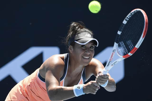 Heather Watson makes a backhand return against Kristyna Pliskova at the Australian Open. Picture: Andy Brownbill/AP