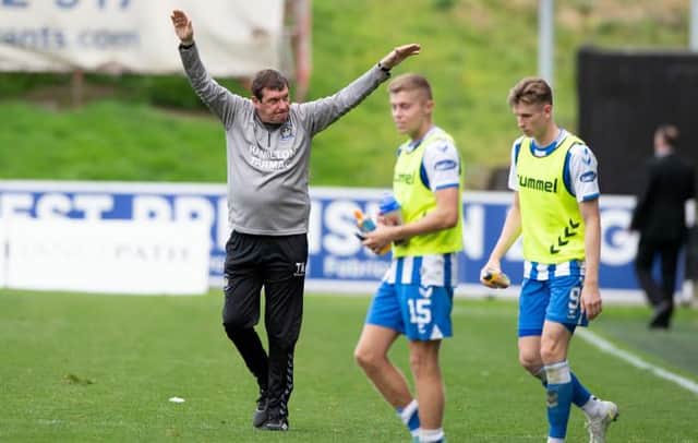 Kilmarnock manager Tommy Wright acknowledges the away support after the cinch Championship match between Partick Thistle and Kilmarnock at Firhill on September 18, 2021, in Glasgow, Scotland. (Photo by Sammy Turner / SNS Group)