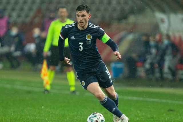 Scotland's Andy Robertson during the UEFA Euro 2020 qualifier between Serbia and Scotland at the Stadion Rajko Mitic on November 12, 2020, in Belgrade, Serbia. (Photo by Nikola Krstic / SNS Group)