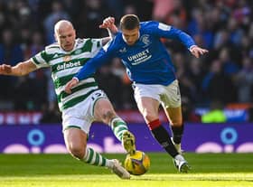 Celtic's Aaron Mooy (L) and Rangers' John Lundstram in action during the Viaplay Cup final at Hampden last month.  (Photo by Paul Devlin / SNS Group)