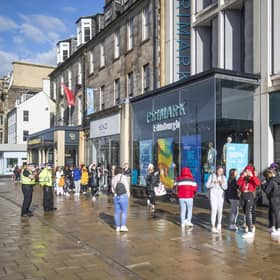 People queue outside the flagship Scottish Primark store on Princes Street in Edinburgh after it reopened following the initial spring 2020 lockdown. Picture: Jane Barlow/PA Wire