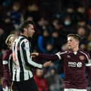 St Mirren's Joe Shaughnessy (L) is sent off by referee Alan Muir. (Photo by Ross Parker / SNS Group)