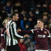 St Mirren's Joe Shaughnessy (L) is sent off by referee Alan Muir. (Photo by Ross Parker / SNS Group)