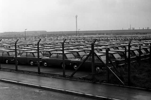 The new Hillman Imp outside the Rootes Factory at Linwood in Paisley - the car was launched in May 1963.