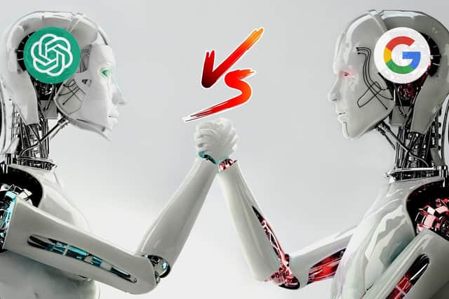 Google has announced its own AI chatbot following the success of rival ChatGPT (Left) which saw 100M active users since its November launch according to estimates.