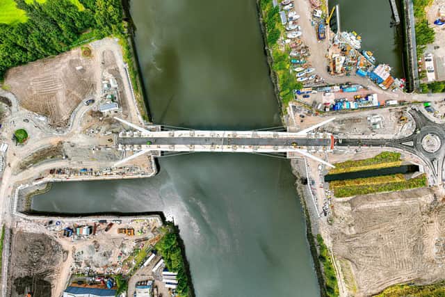 The Renfrew Bridge, which will link its namesake town with Clydebank and Yoker. Photo: Courtesy of Drone Scotland – dronescotland.com