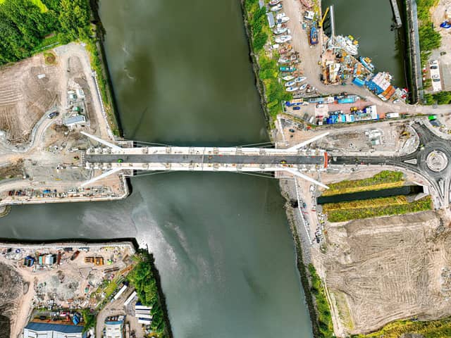 The Renfrew Bridge, which will link its namesake town with Clydebank and Yoker.  Photo: Courtesy of Drone Scotland – dronescotland.com