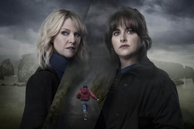 Alison O'Donnell as DI Alison 'Tosh' McIntosh and Ashley Jensen as DI Ruth Calder in Shetland, series eight. Pic: Jamie Simpson/BBC/PA Wire