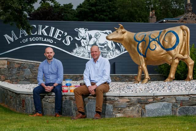 Donald Russell CEO, Kenneth Clow and Mackie’s of Scotland MD, Mac Mackie. Photo: Ross Johnston/Newsline Media