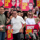 Former Manchester Mayor Andy Burnham celebrates his victory in the Makerfield by-election. Picture: Christopher Furlong/Getty Images