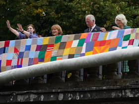 The Prince of Wales and the Duchess of Cornwall, known as the Duke and Duchess of Rothesay when in Scotland, unveil a knitted art installation during a visit to Dumfries House in Ayrshire.