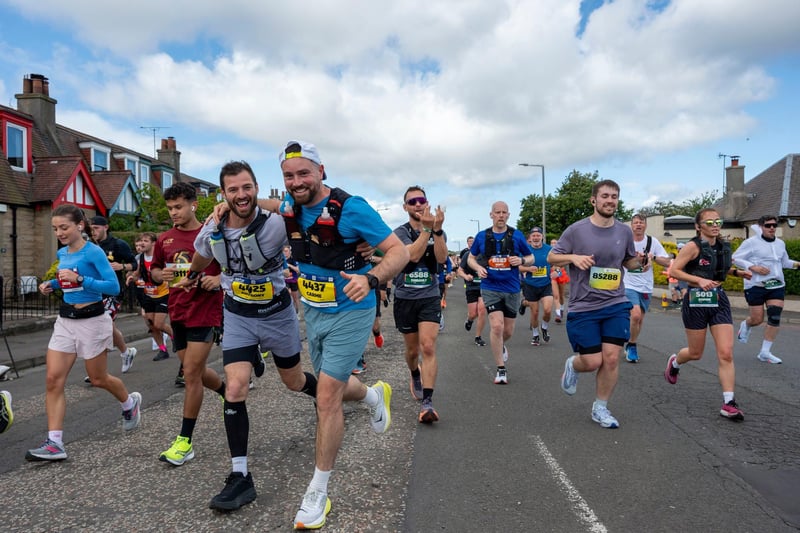 Edinburgh Marathon runners at the four mile mark in the Craigentinny area of the City