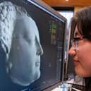 Yueqian Wang face to face with digital 3D model of Mary Queen of Scots' death mask