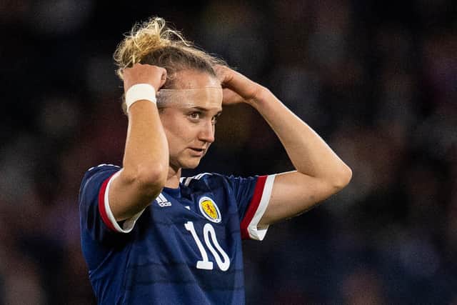 Martha Thomas (pictured) and Man Utd team mate Kirsty Smith have returned to the Scotland squad after injury. (Photo by Ross MacDonald / SNS Group)