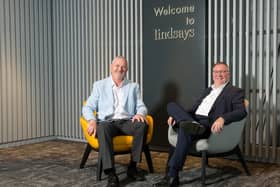 Andrew Diamond, left, who will succeed Alasdair Cummings, right, as managing partner of Scottish legal firm Lindsays. Picture: Ryan McGoverne / Lindsays