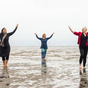 Nerea Bello, Julia Taudevin and Mairi Morrison are ill involved in the Fringe show Move, which is being staged on Silverknowes Beach this week. Picture: Lisa Ferguson