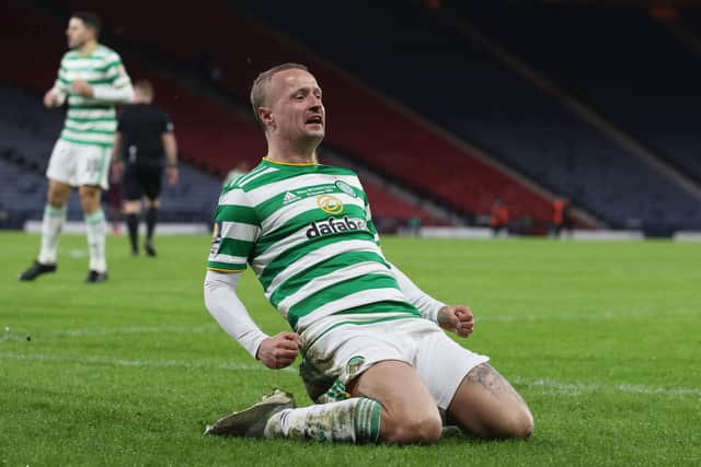 Celtic striker Leigh Griffiths celebrates after scoring against Hearts. Picture: SNS