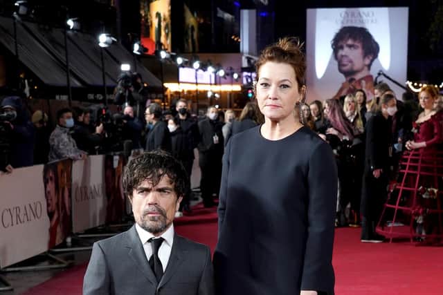 Peter Dinklage and Erica Schmidt attending the UK Premiere of Cyrano