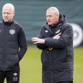 Steven Naismith and Frankie McAvoy oversee a Hearts training session.