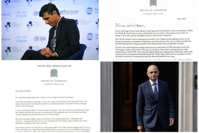 Sajid Javid and Rishi Sunak have resigned their posts in Boris Johnson's Cabinet. Read their letters in full. Pictures: PA