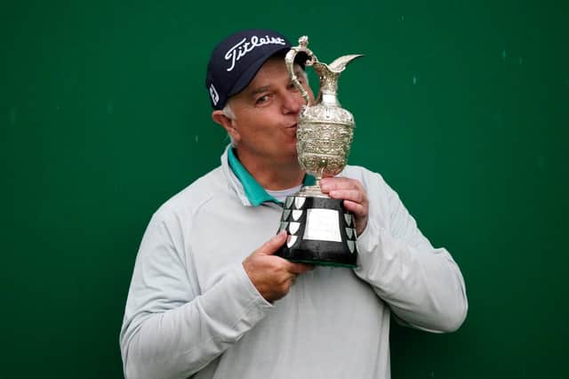Stephen Dodd of Wales poses with the trophy after his victory at the Senior Open presented by Rolex at Sunningdale. Picture: Phil Inglis/Getty Images